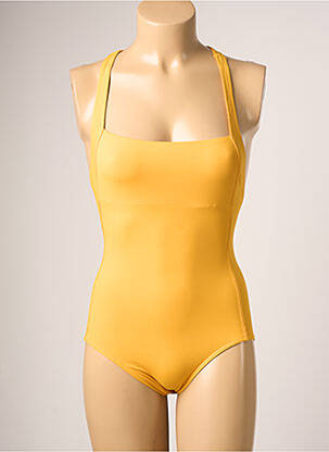 Maillot de bain 1 pièce effet matière satinée haut soutien-gorge balconnet jaune IODUS femme