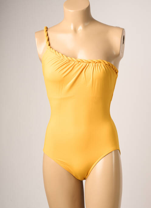 Maillot de bain 1 pièce effet matière satinée jaune IODUS femme