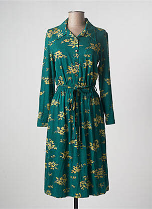 Robe mi-longue imprimé fantaisie manches longues vert PRETTY VACANT femme