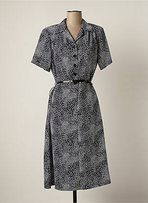 Robe mi-longue tissage crêpe manches courtes bleu GRIFFON femme