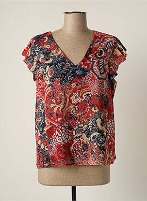 Blouse légère et transparente manches courtes rouge THEL ELEGANCE femme