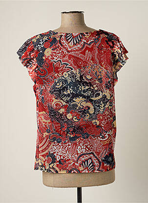 Blouse légère et transparente manches courtes rouge THEL ELEGANCE femme