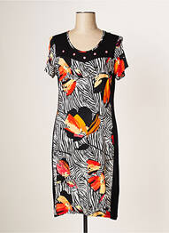 Robe mi-longue imprimé fleurs manches courtes noir FRANCE RIVOIRE femme
