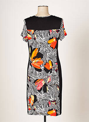 Robe mi-longue imprimé fleurs manches courtes noir FRANCE RIVOIRE femme