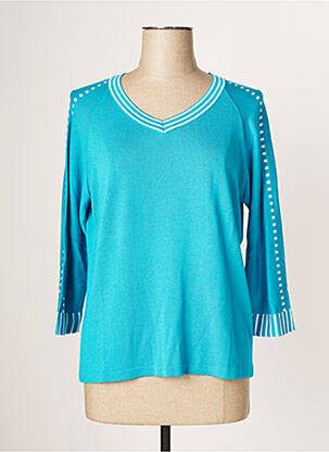 Pull col v manches 3/4 bleu JUPER femme