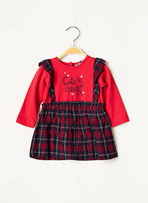 Robe mi-longue doublure manches longues rouge 3 POMMES fille