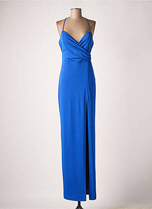 Robe longue tissage crêpe fines bretelles bleu CARLA RUIZ femme