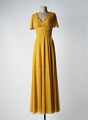 Robe longue manches courtes manches courtes jaune FASHION NEW YORK femme