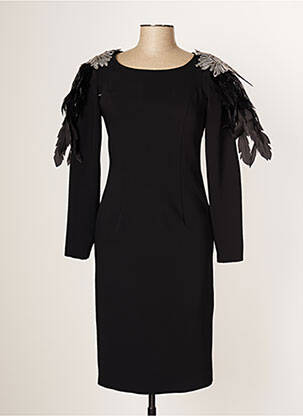 Robe mi-longue manches longues manches longues noir CARLA RUIZ femme