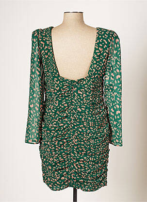 Robe mi-longue tissage crêpe manches longues vert ARGGIDO femme