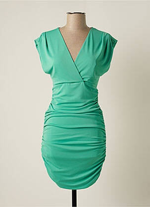 Robe mi-longue fermeture zippée au dos manches courtes vert CARLA RUIZ femme