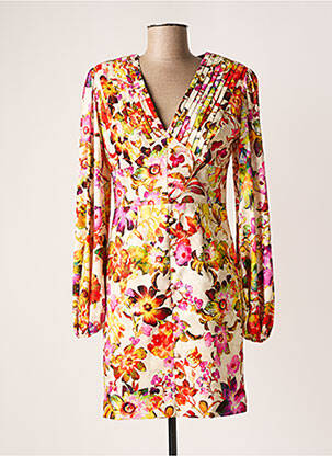 Robe mi-longue imprimé fleurs manches longues beige CARLA RUIZ femme
