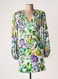 Robe mi-longue imprimé fleurs manches longues vert CARLA RUIZ femme