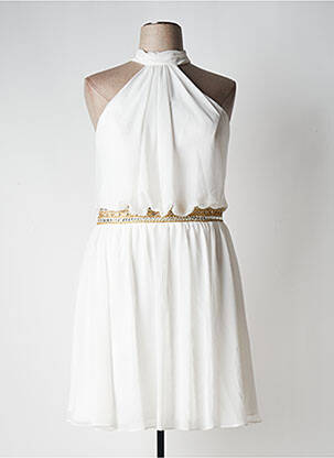 Robe mi-longue tissage crêpe sans manche blanc GRAND S2 femme