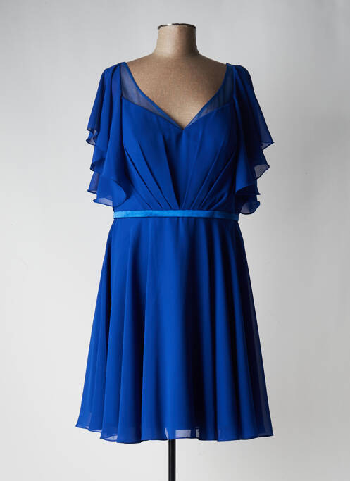 Robe courte fermeture zippée au dos manches courtes bleu FASHION NEW YORK femme