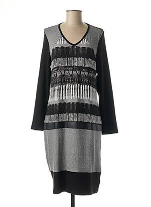 Robe mi-longue manches longues manches longues noir GRIFFON femme