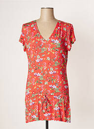 Robe mi-longue imprimé fleurs manches courtes rouge TESSY femme