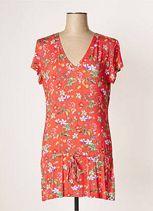 Robe mi-longue imprimé fleurs manches courtes rouge TESSY femme