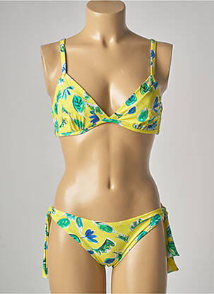 Maillot de bain 2 pièces stretch haut triangles jaune ROIDAL femme