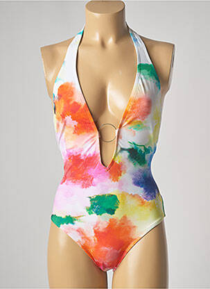 Maillot de bain 1 pièce imprimé fantaisie haut triangles blanc ROIDAL femme