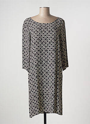Robe mi-longue imprimé fleurs manches longues noir ELEONORA AMADEI femme