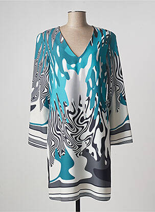 Robe mi-longue imprimé fantaisie manches longues bleu EDAS femme