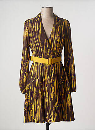 Robe mi-longue imprimé fantaisie manches longues marron EDAS femme