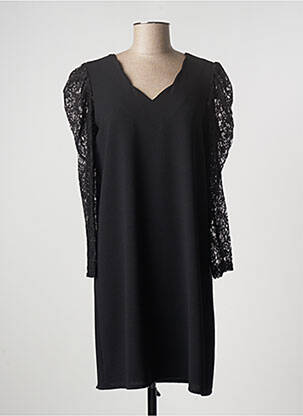 Robe mi-longue tissage crêpe manches longues noir CHARMING GIRL femme