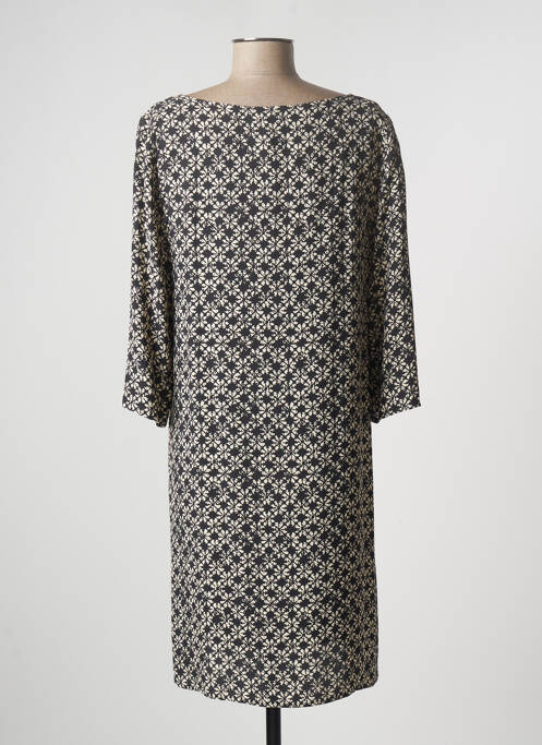 Robe mi-longue imprimé fleurs manches longues noir ELEONORA AMADEI femme