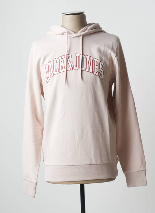 Sweat-shirt à capuche finition bords-côtes manches longues rose JACK & JONES homme