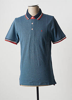 Polo broderie motifs brodés manches courtes bleu JACK & JONES homme