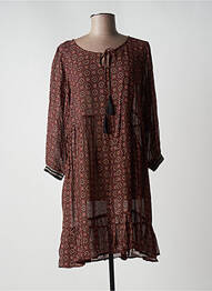 Robe mi-longue imprimé fantaisie manches longues marron CREAM femme