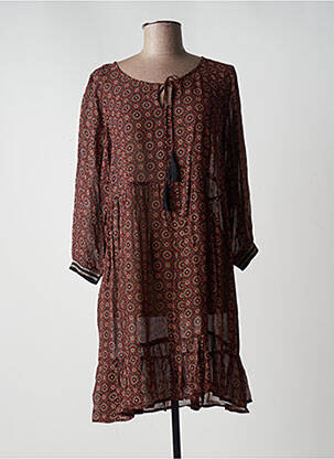 Robe mi-longue coupe évasée manches longues marron CREAM femme
