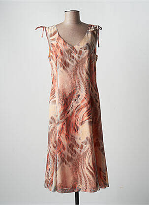 Robe mi-longue imprimé fantaisie sans manche orange LA ROCHELLE femme