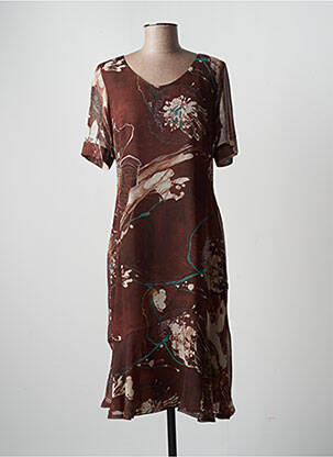 Robe mi-longue imprimé fantaisie manches courtes marron LA ROCHELLE femme