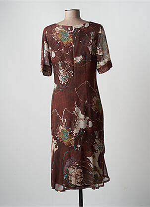 Robe mi-longue imprimé fantaisie manches courtes marron LA ROCHELLE femme