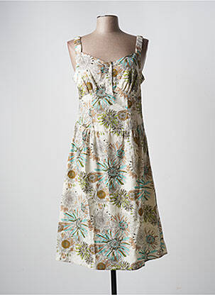 Robe mi-longue imprimé fleurs fines bretelles beige CLAUDIA GIL femme