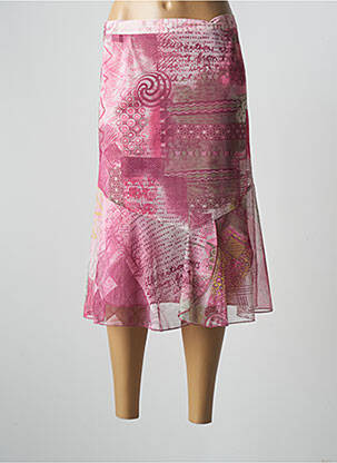 Jupe mi-longue taille haute rose GEVANA femme