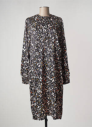 Robe mi-longue coupe fluide manches longues noir GEISHA femme