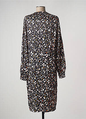 Robe mi-longue coupe fluide manches longues noir GEISHA femme