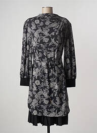Robe mi-longue imprimé fleurs manches longues noir K-DESIGN femme