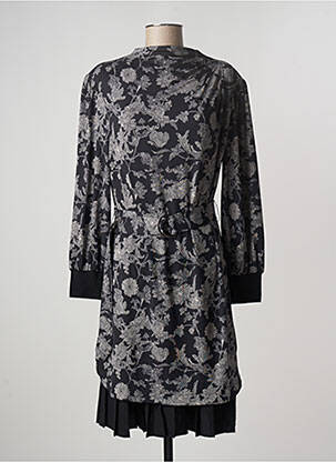 Robe mi-longue imprimé fleurs manches longues noir K-DESIGN femme