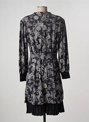 Robe mi-longue imprimé fleurs manches longues noir K-DESIGN femme