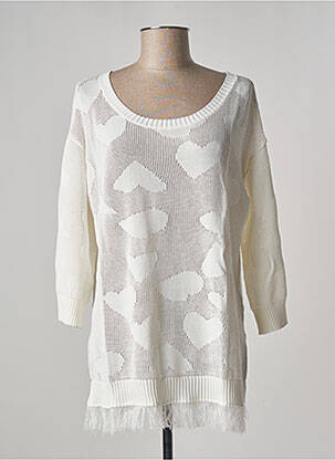 Pull tunique maille ajourée manches longues blanc ZOE ZONE OF EMBROIDERED femme
