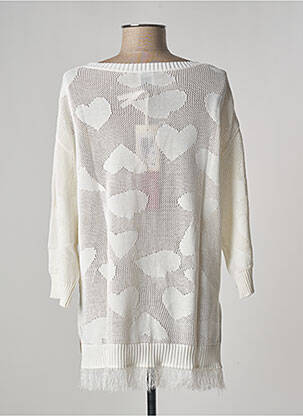 Pull tunique maille ajourée manches longues blanc ZOE ZONE OF EMBROIDERED femme