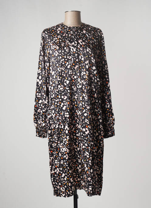 Robe mi-longue coupe fluide manches longues noir GEISHA femme