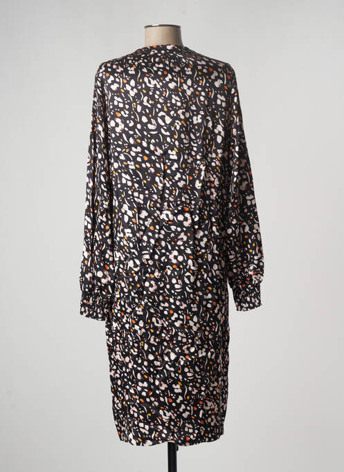 Robe mi-longue coupe fluide manches longues noir GEISHA femme