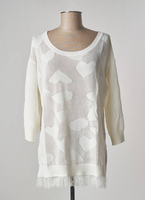 Pull tunique maille ajourée manches longues blanc ZOE ZONE OF EMBROIDERED femme