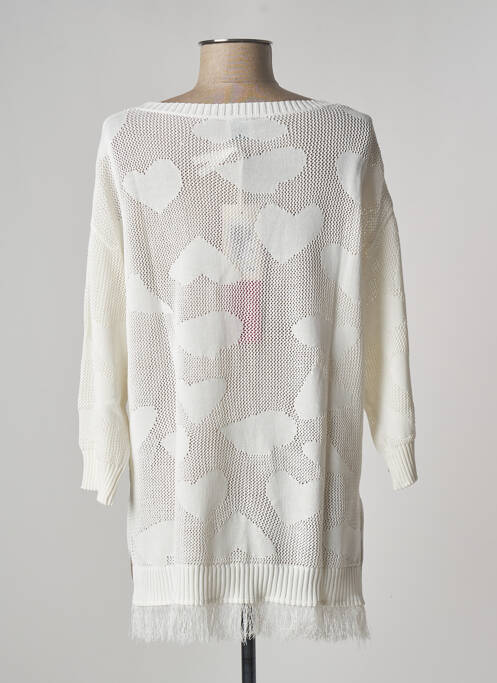 Pull tunique maille ajourée manches longues blanc ZOE ZONE OF EMBROIDERED femme