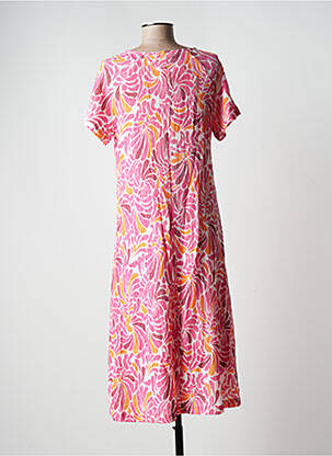 Robe mi-longue imprimé fantaisie manches courtes rose LA FIANCÉE femme